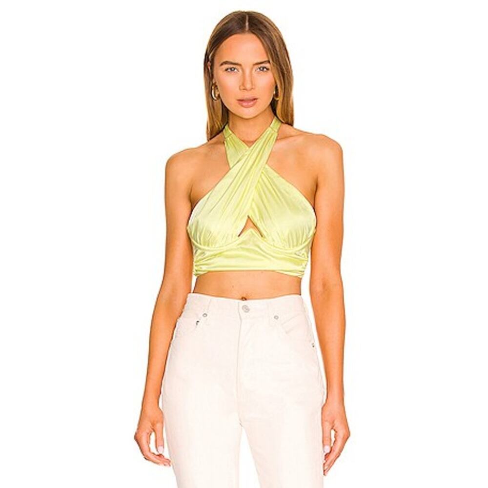 $166 For Love & Lemons Rana Cross Front Crop Top Yellow SM
